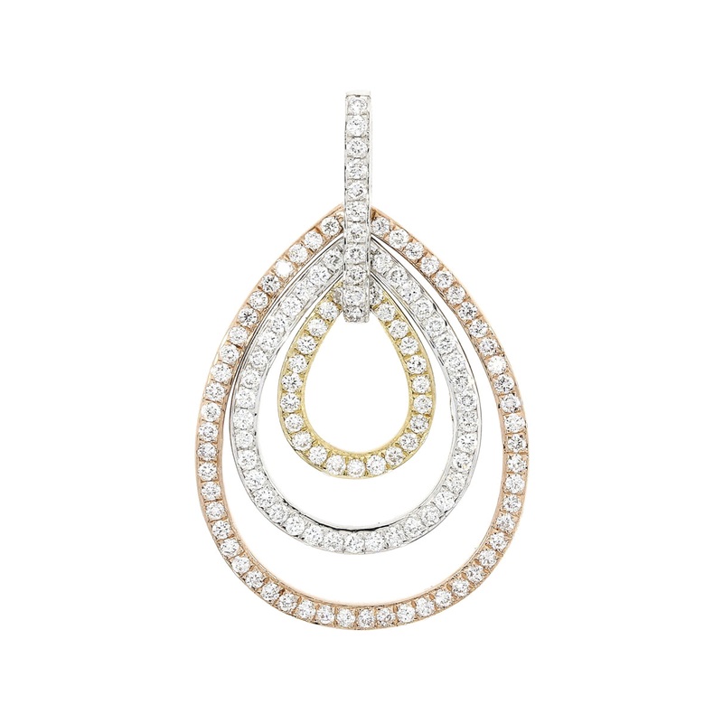 Diamond Triple Pear Shape 18ct Yellow, White and Rose Gold Pendant