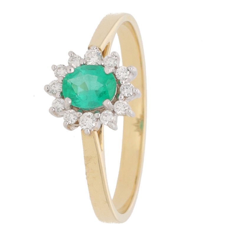 Emerald and Diamond Oval 18ct Yellow Gold Cluster Ring