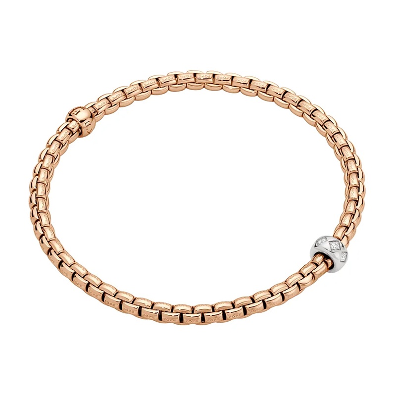 FOPE Flex’it Eka 18ct Rose and White Gold 0.12ct Diamond Set Bracelet Medium