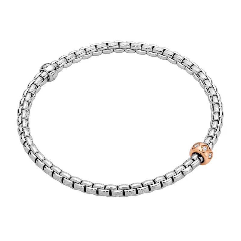FOPE Flex’it Eka 18ct White and Rose Gold 0.12ct Diamond Set Bracelet Medium