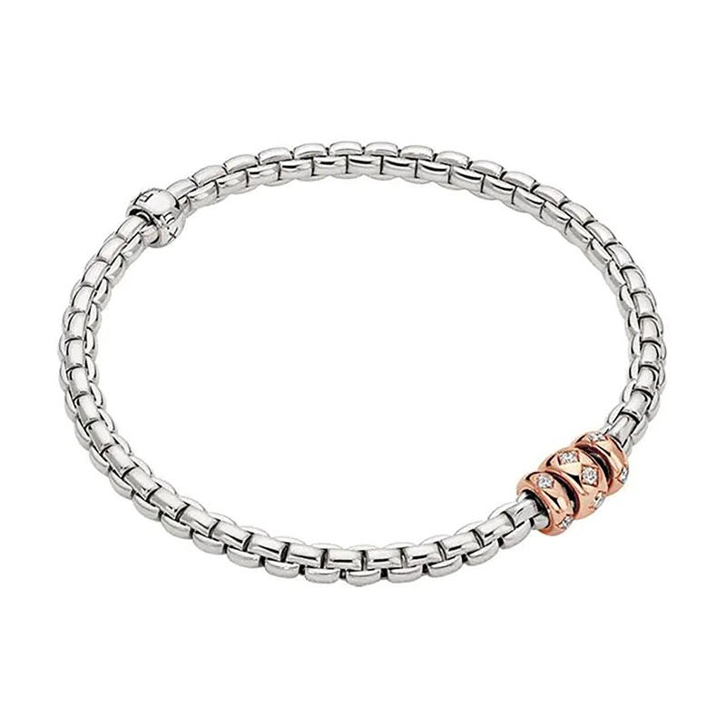 FOPE Flex’it Eka 18ct White and Rose Gold 0.18ct Diamond Set Bracelet Medium