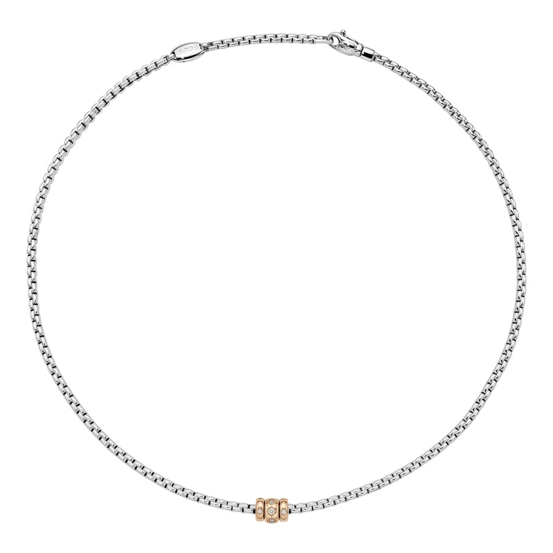 FOPE Flex’it Eka 18ct White and Rose Gold 0.18ct Diamond Set Necklace 43cm