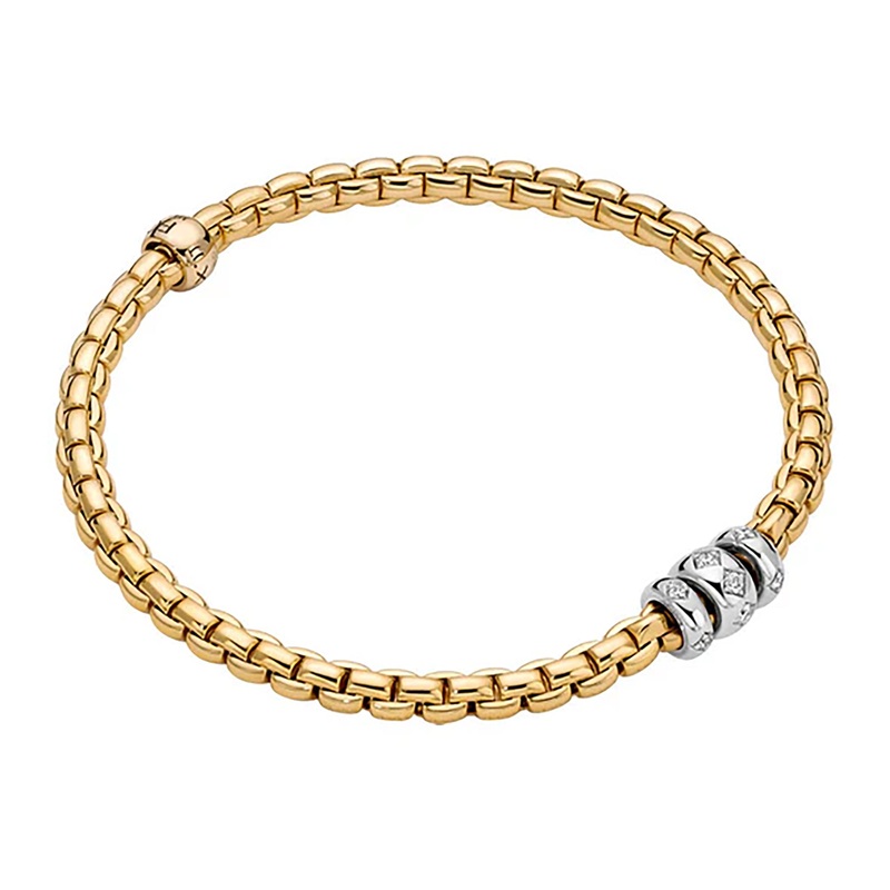 FOPE Flex’it Eka 18ct Yellow and White Gold 0.18ct Diamond Set Bracelet Medium