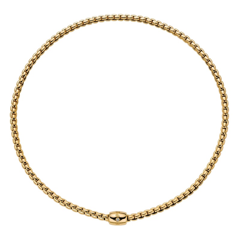 FOPE Flex’it Eka 18ct Yellow Gold 0.01ct Diamond Set Ornamental Clasp Necklace 43cm