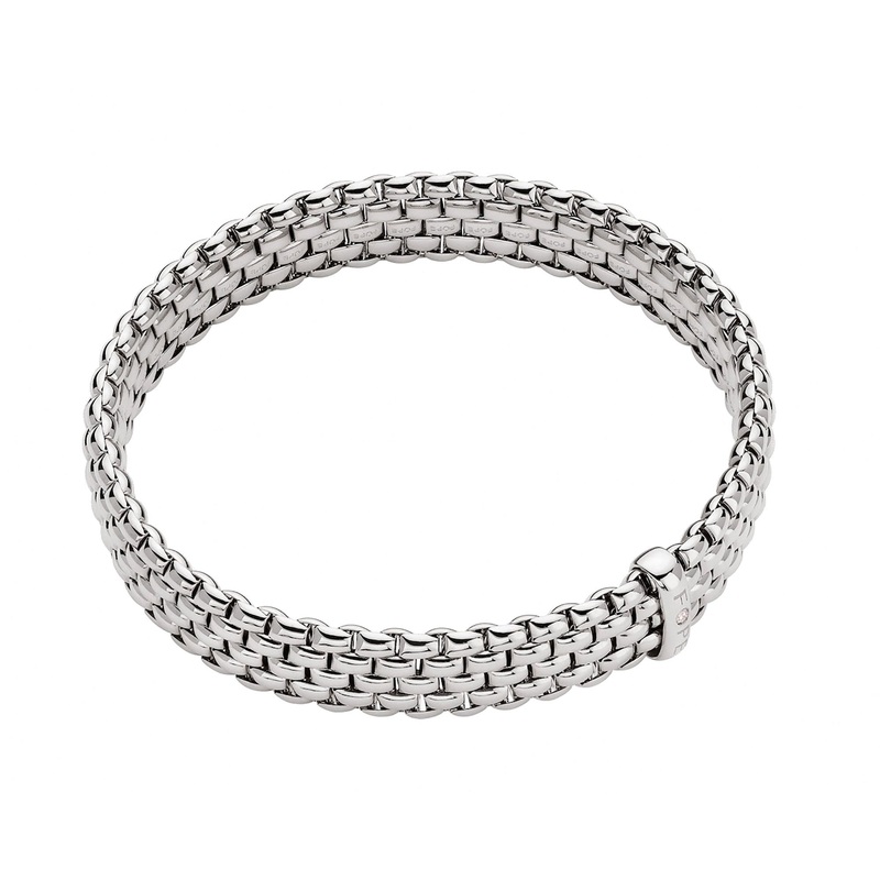 FOPE Flex’it Panorama 18ct White Gold 0.01ct Diamond Set Bracelet Small