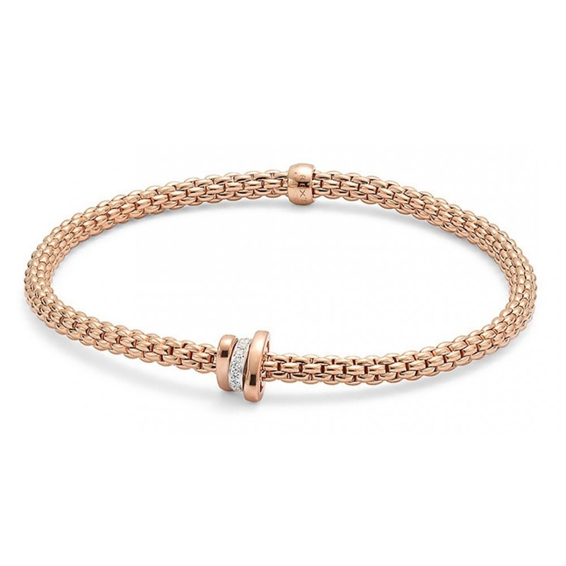 FOPE Flex’it Prima 18ct Rose and White Gold 0.10ct Diamond Set Bracelet Large