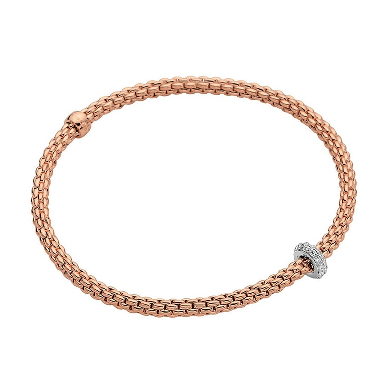 FOPE Flex’it Prima 18ct Rose and White Gold 0.18ct Diamond Set Bracelet Medium
