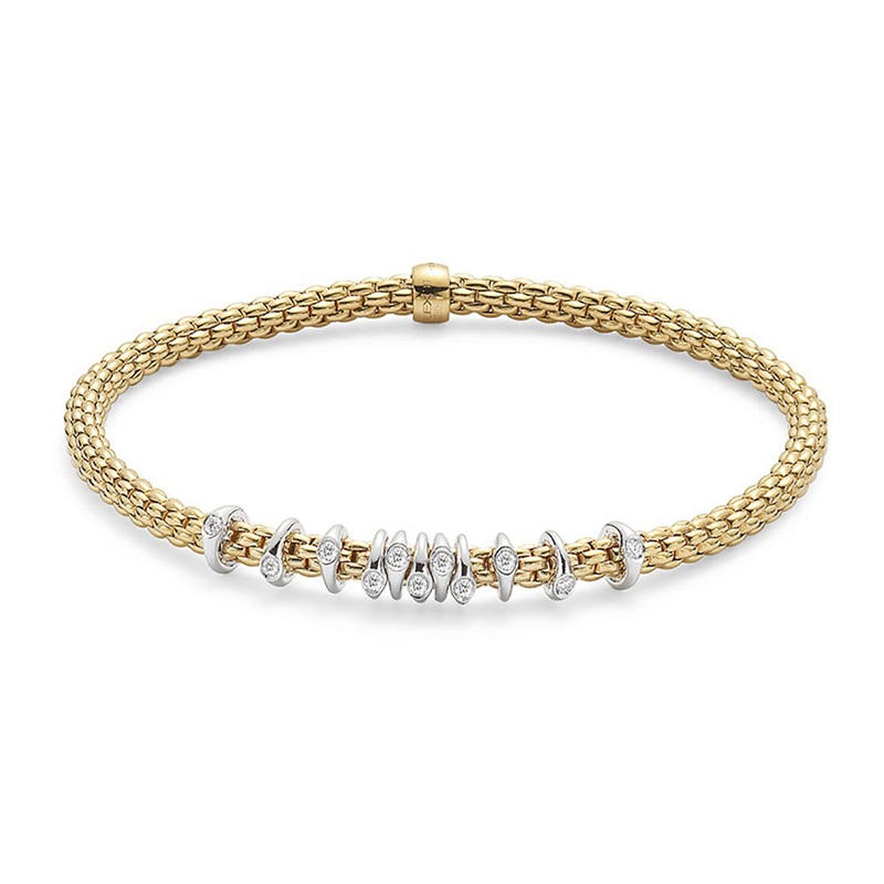 FOPE Flex’it Prima 18ct Yellow and White Gold 0.15ct Diamond Set Bracelet Medium
