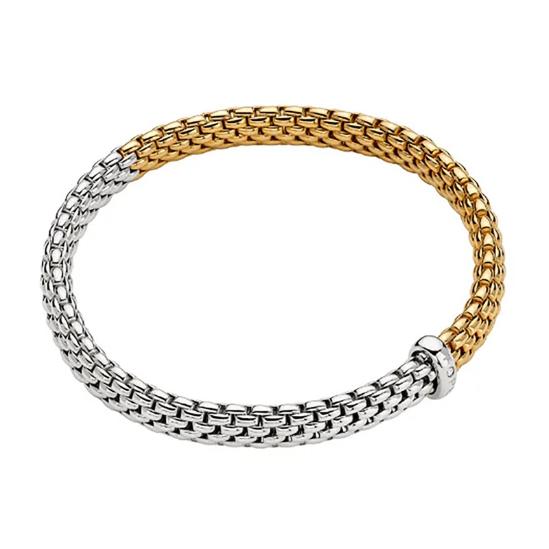 FOPE Flex’it Vendme 18ct Yellow and White Gold 0.01ct Diamond Set Bracelet Medium