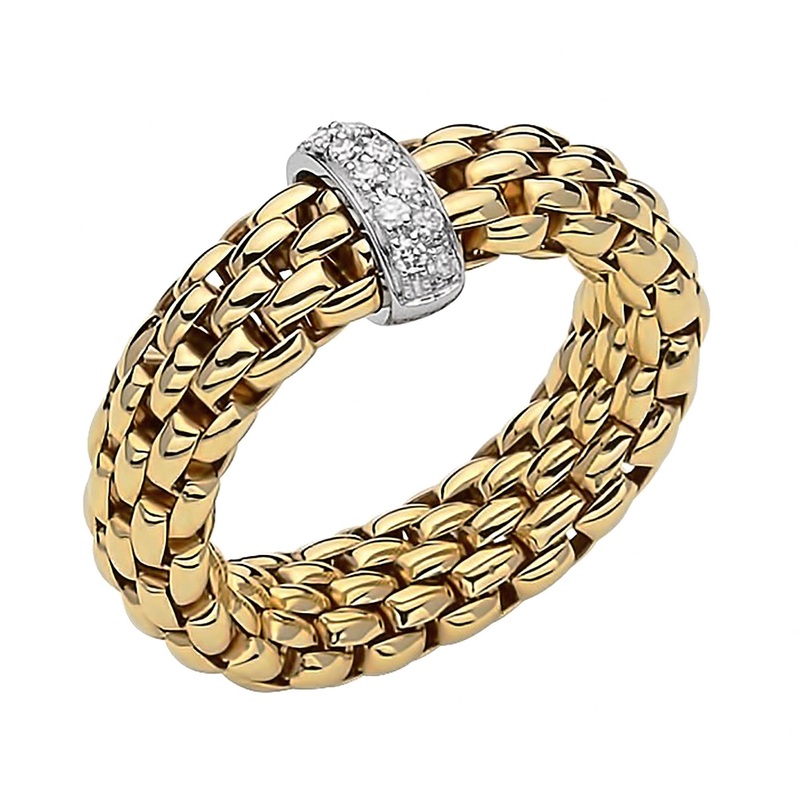 FOPE Flex’it Vendme 18ct Yellow and White Gold 0.10ct Diamond Set Ring Medium