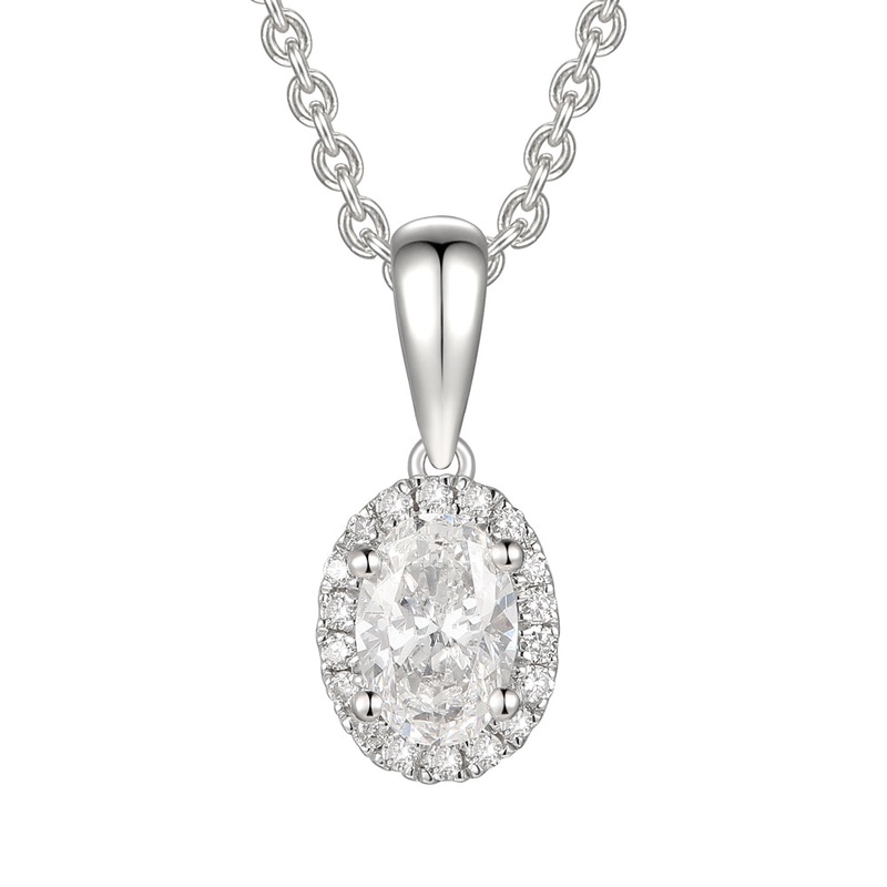 Oval Diamond 0.30ct Pendant 18ct White Gold