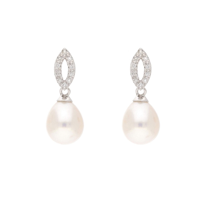 Pearl and Diamond 9ct Yellow Gold Marquise Drops