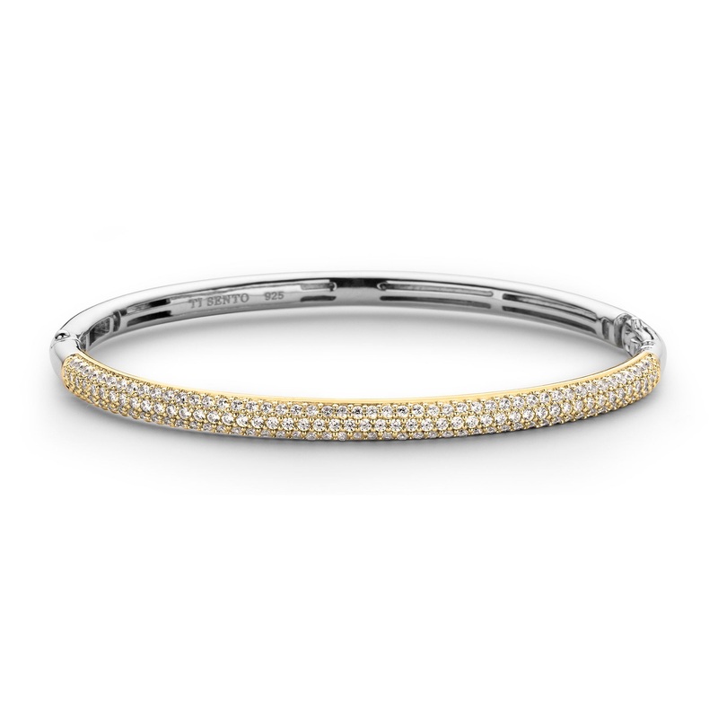 Ti Sento Cubic Zirconia Pave Yellow Gold Plated Bangle 2874ZY