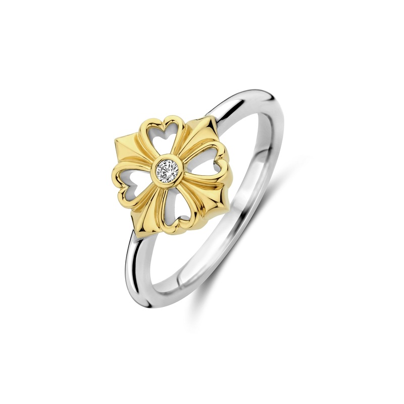 Ti Sento Yellow Gold Plated Cubic Zirconia Clover Ring 12357ZY (54)