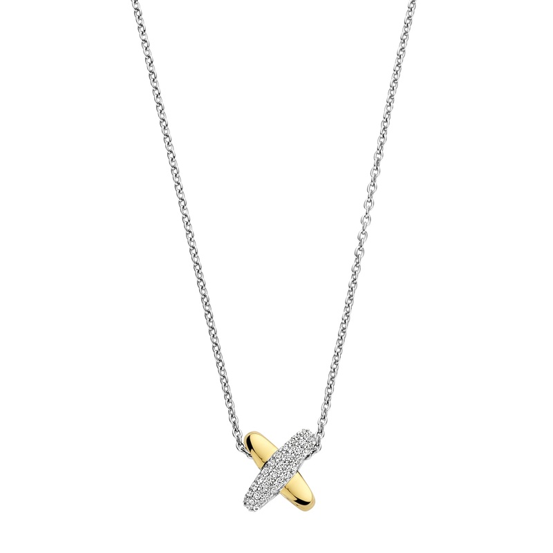 Ti Sento Yellow Gold Plated Cubic Zirconia Cross Necklace 34003ZY
