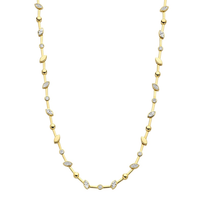 Ti Sento Yellow Gold Plated Cubic Zirconia Leaf Necklace 34068ZY