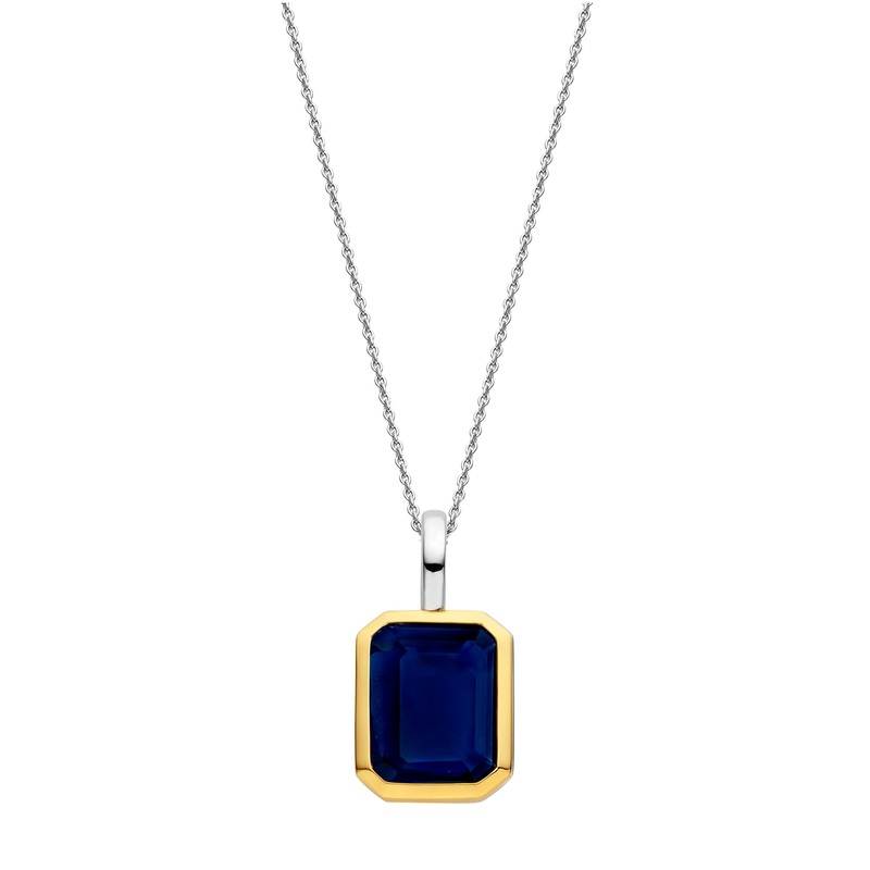 Ti Sento Yellow Gold Plated Octagonal Dark Blue Cubic Zirconia Pendant 6817BY