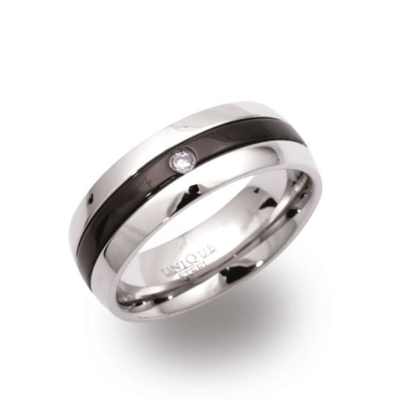 Unique Black IP Plated Stainless Steel CZ Ring (58)