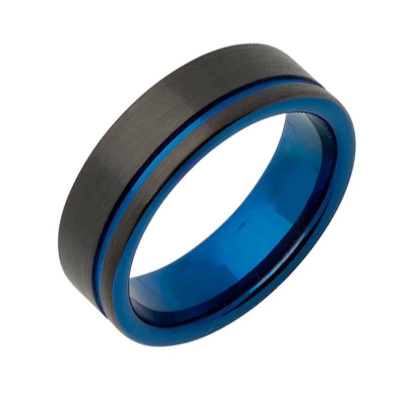 Unique Blue and Black IP Plated Tungsten Ring (60)