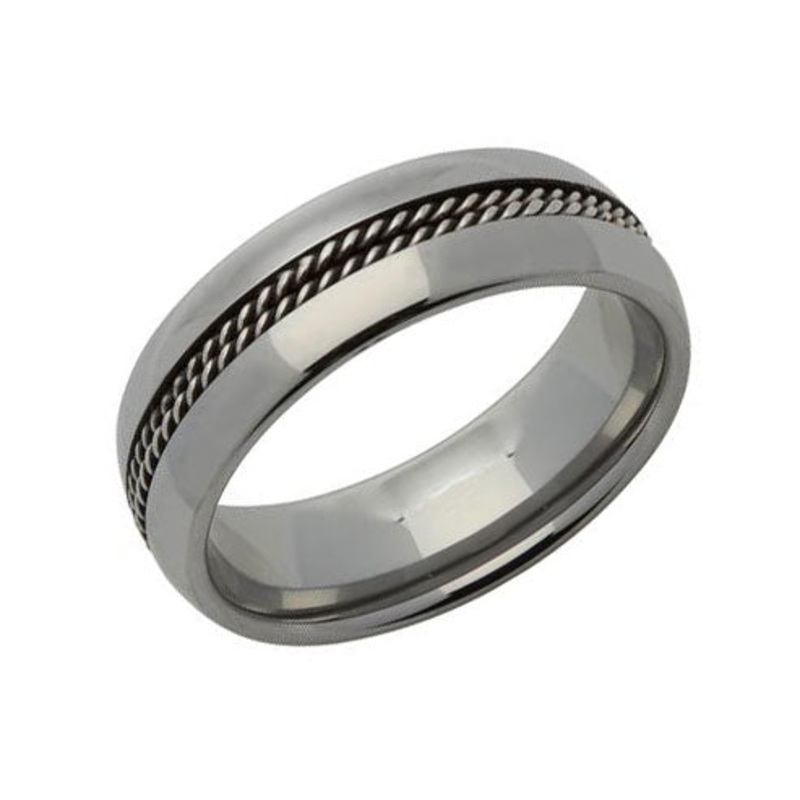 Unique Tungsten 7mm Chain Inlay Court Ring (62)