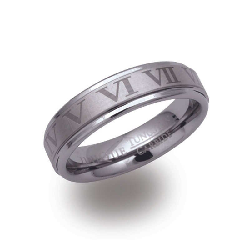 Unique Tungsten Carbide Roman Numeral Ring (62)