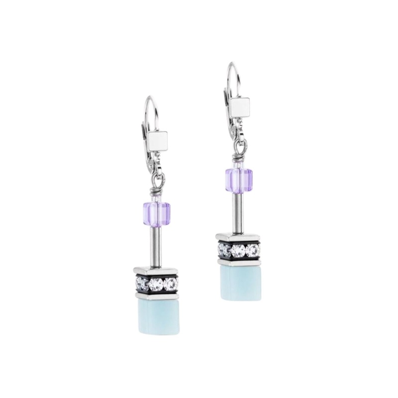 Coeur de Lion GeoCUBE Iconic Earrings Aqua-Lilac