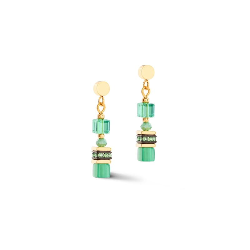 Coeur de Lion Mini Cubes Drop Earrings Green-Gold