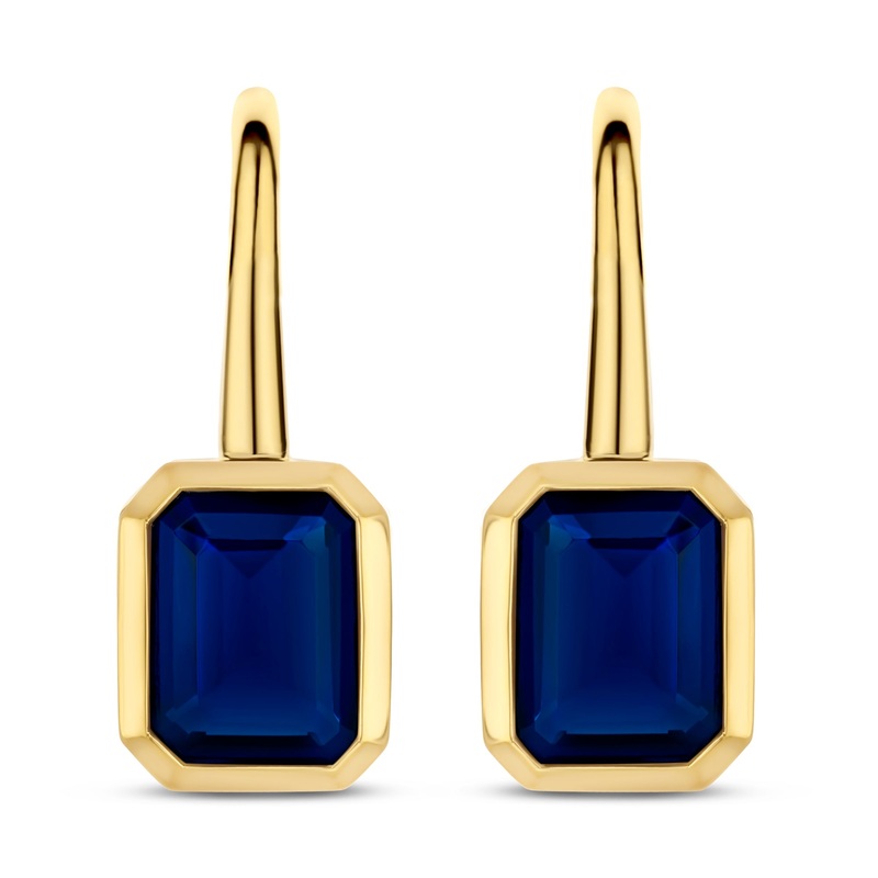 Ti Sento Yellow Gold Plated Octagonal Dark Blue Cubic Zirconia Drop Earrings 7892BY