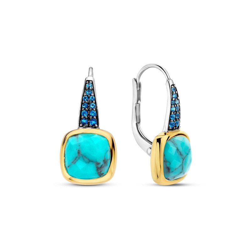 Ti Sento Yellow Gold Plated Turquoise Blue and Blue Cubic Zirconia Drop Earrings 7969TQ