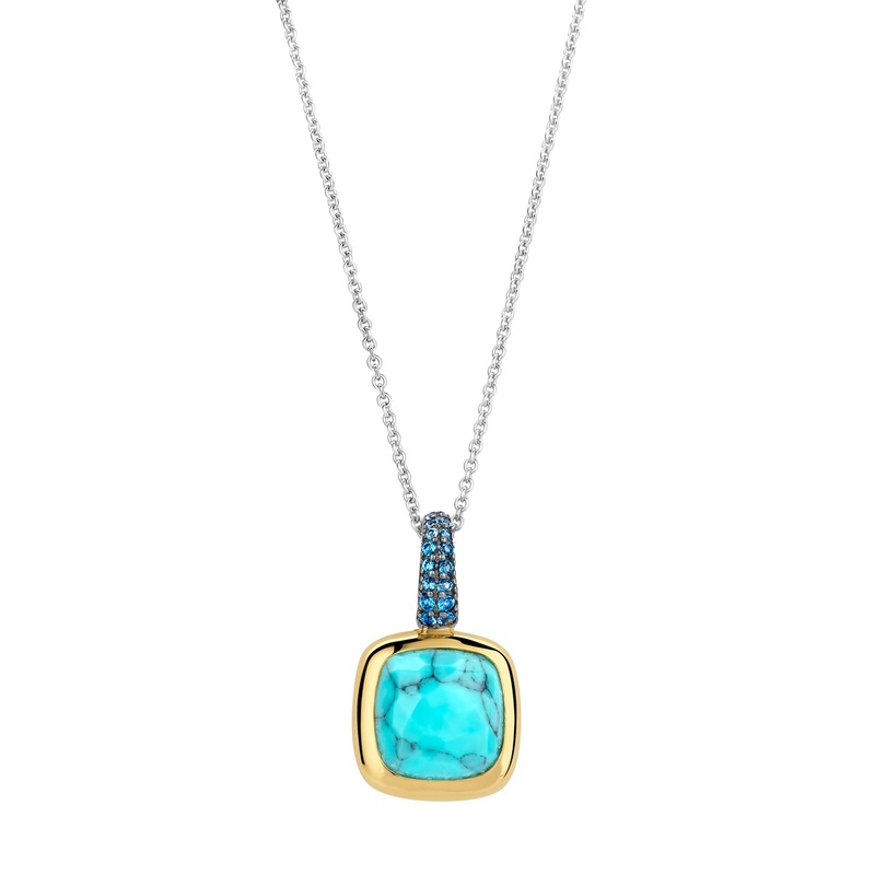 Ti Sento Yellow Gold Plated Turquoise Blue and Blue Cubic Zirconia Pendant 6829TQ