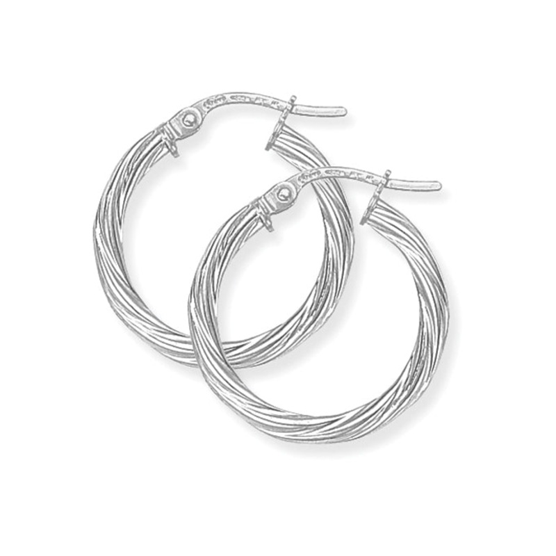 Twisted 9ct White Gold 15mm Hoop Earrings