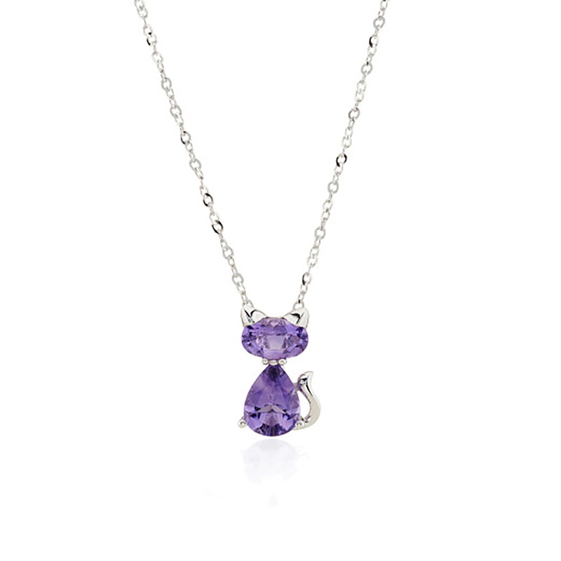 Amethyst 9ct White Gold Cat Pendant