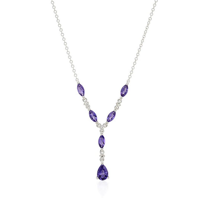 Amethyst and Diamond 9ct White Gold Y-Shape Necklace