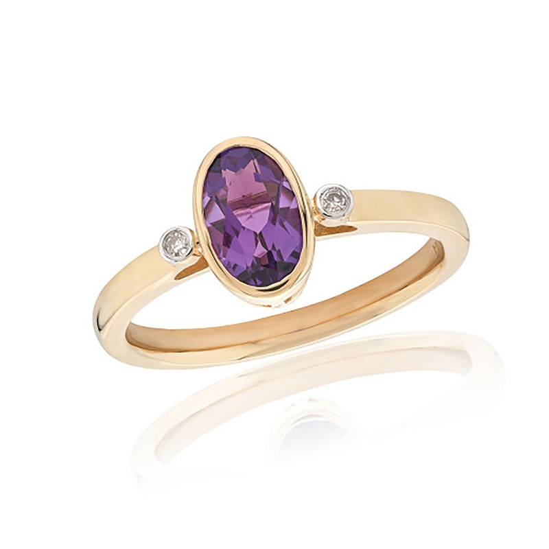 Amethyst and Diamond 9ct Yellow Gold Ring