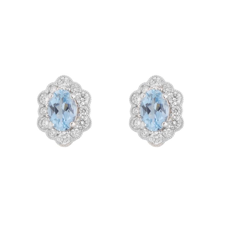Aquamarine and Diamond 18ct White Gold Cluster Stud Earrings