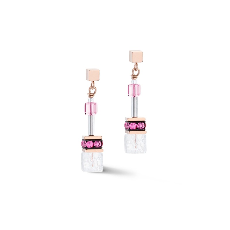 Coeur de Lion GeoCUBE Iconic Nature Earrings Pink-White