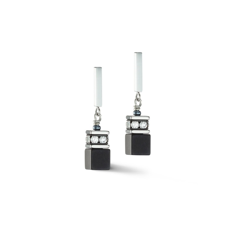 Coeur de Lion GeoCUBE Iconic Precious Onyx Earrings Crystal-Black