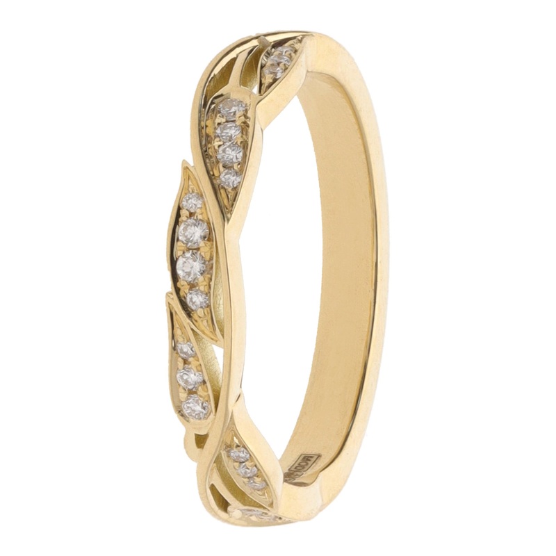 Diamond 0.09ct Leaf Section 18ct Yellow Gold Band