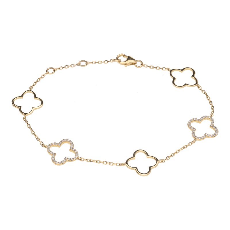 Diamond 0.23ct 9ct Yellow Gold Clover Bracelet