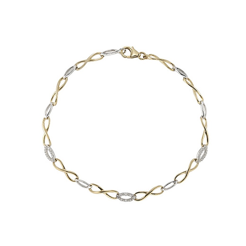 Diamond 9ct Yellow and White Gold Infinity Link Bracelet
