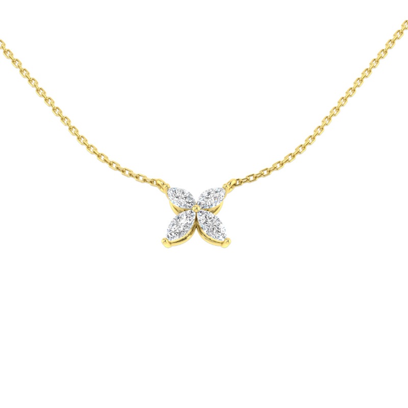 Diamond Marquise 0.78ct 18ct Yellow Gold Flower Necklace