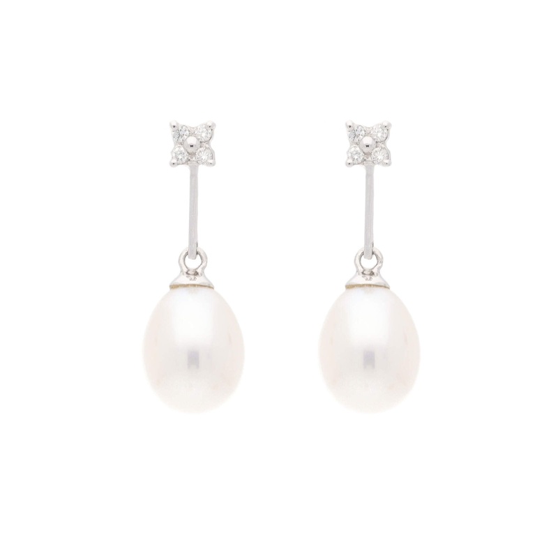 Freshwater Pearl and Diamond 9ct White Gold Earrings