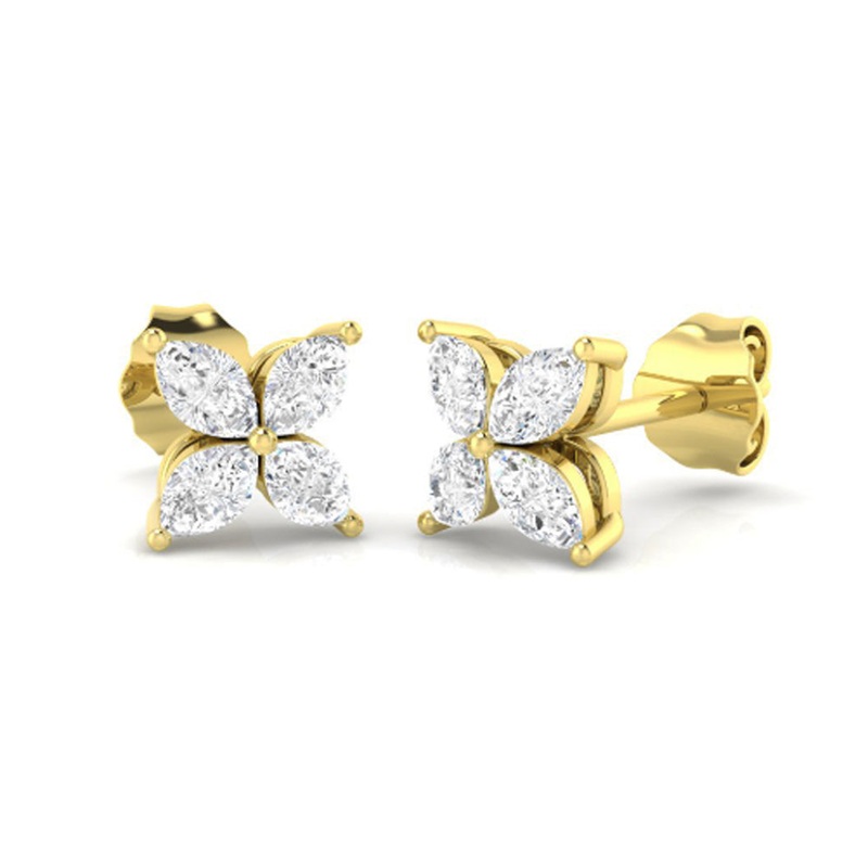 Marquise Diamond 18ct Yellow Gold Flower Stud Earrings