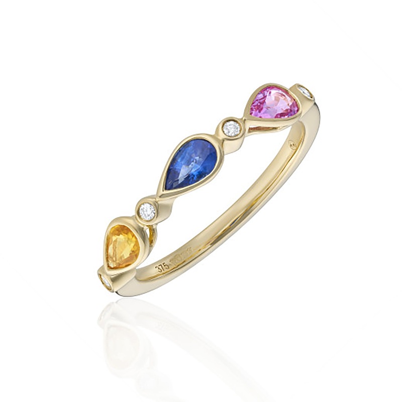 Multi-Coloured Sapphire and Diamond 9ct Yellow Gold Ring
