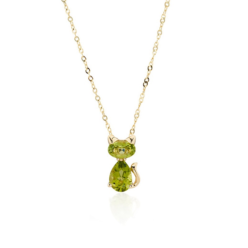 Peridot 9ct Yellow Gold Cat Pendant