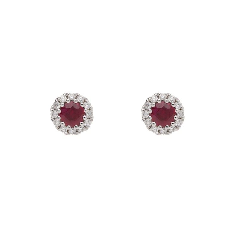 Ruby and Diamond 18ct White Gold Cluster Stud Earrings