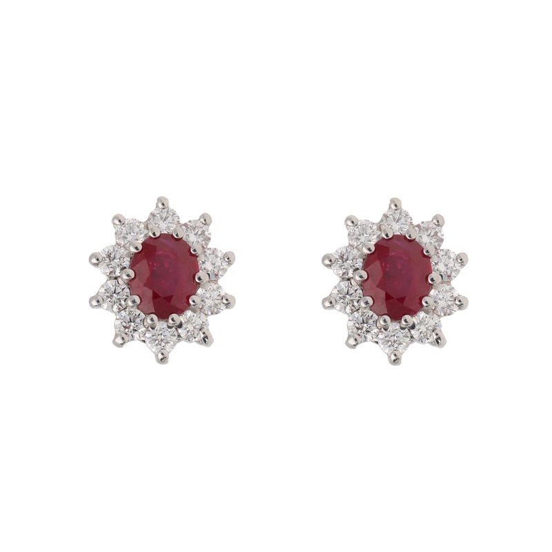 Ruby and Diamond 18ct Yellow and White Gold Cluster Stud Earrings