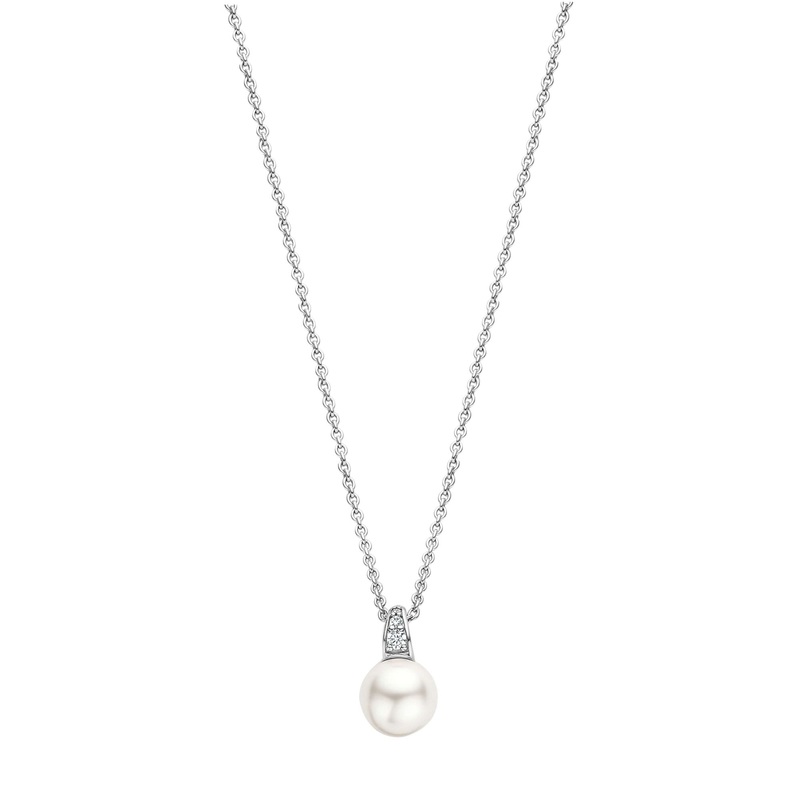 Ti Sento Synthetic Pearl Cubic Zirconia Drop Necklace 34038PW