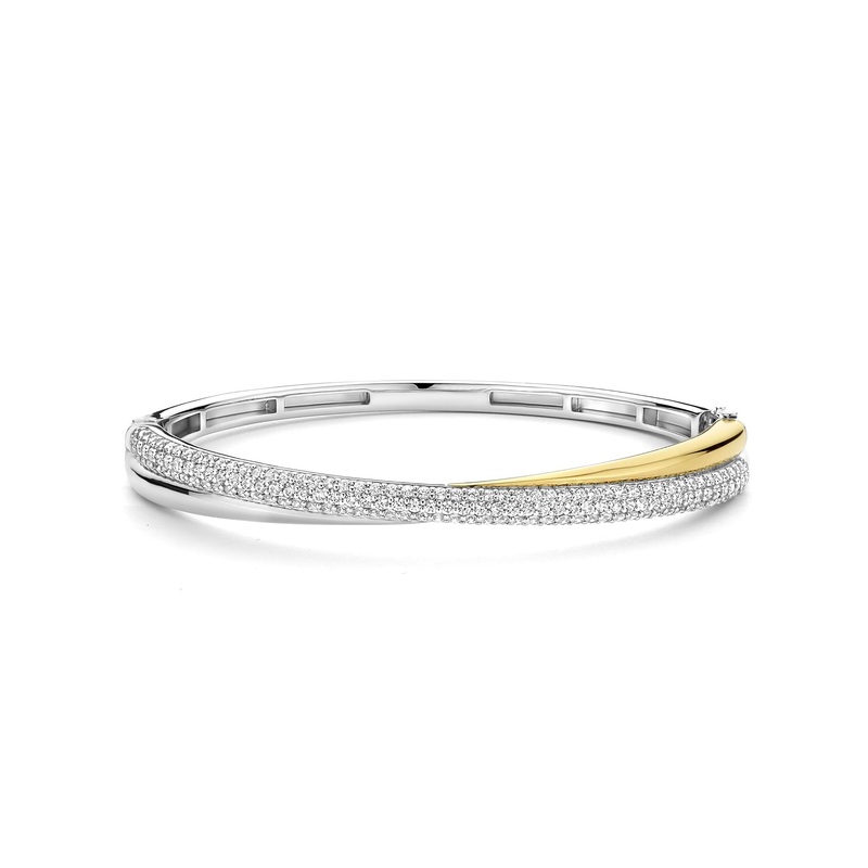 Ti Sento Yellow Gold Plated Cubic Zirconia Crossover Bangle 23071ZY
