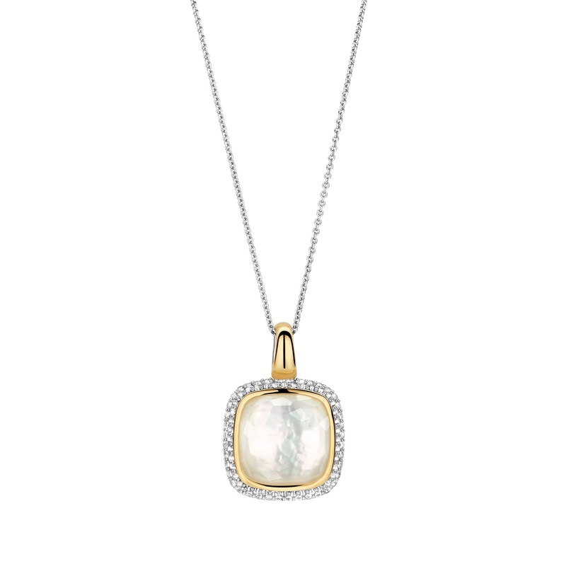 Ti Sento Yellow Gold Plated Mother of Pearl White and Cubic Zirconia Pendant 6828MW